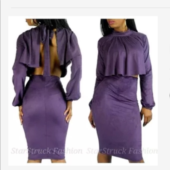 Auditions Dresses & Skirts - NWT! Purple faux suede crop top skirt set sz M